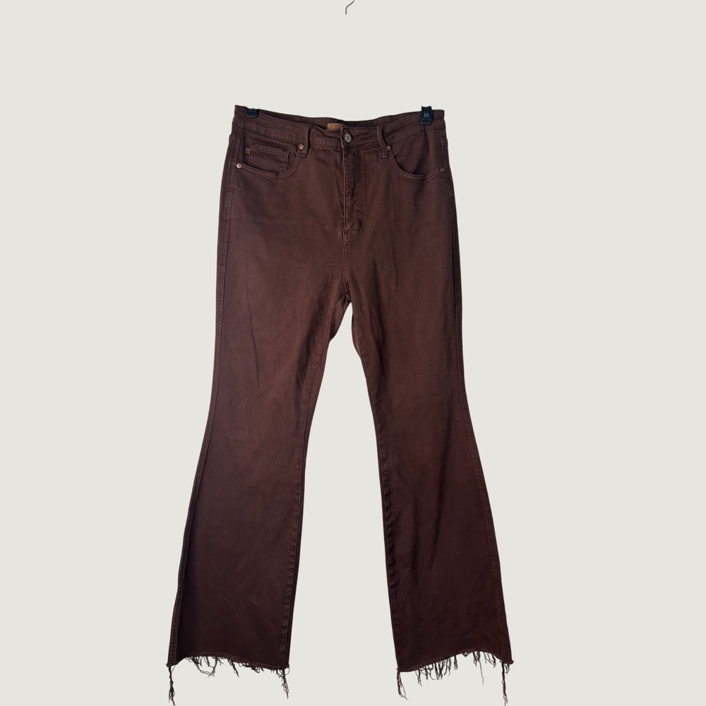 Judy Blue Garment Dyed Flare Jeans Womens 15/32 Brown High Rise Raw Hem Western